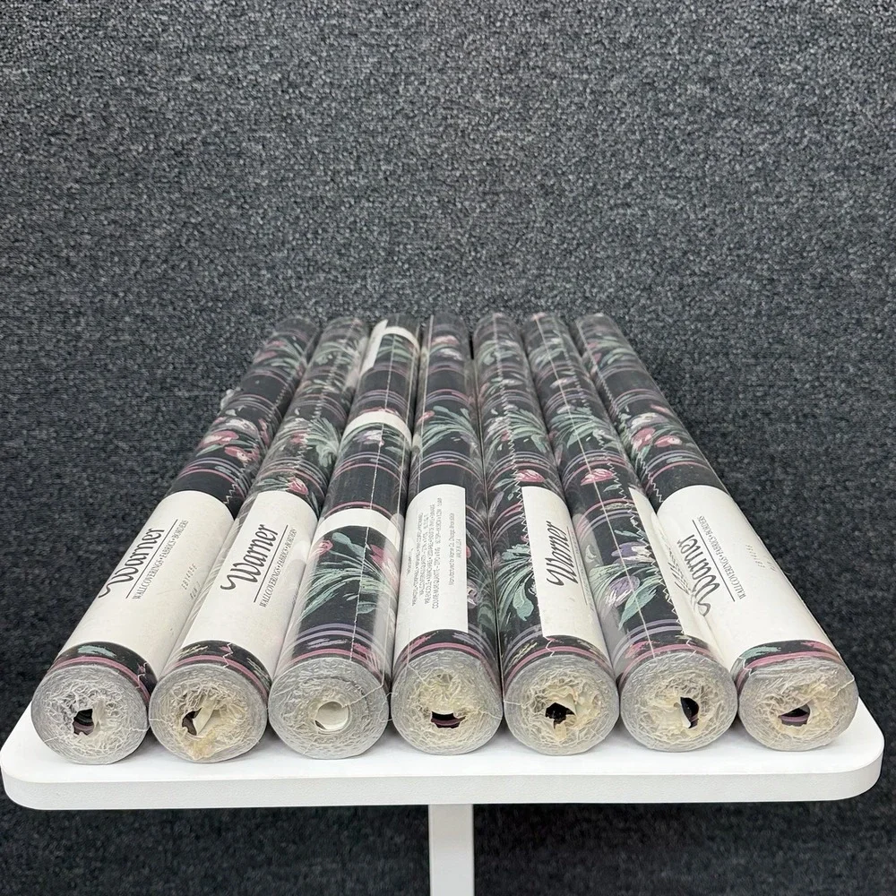 Warner Wallcoverings EBY4056 Floral‎ Tulip Stripe Wallpaper Black Pink 7 Rolls